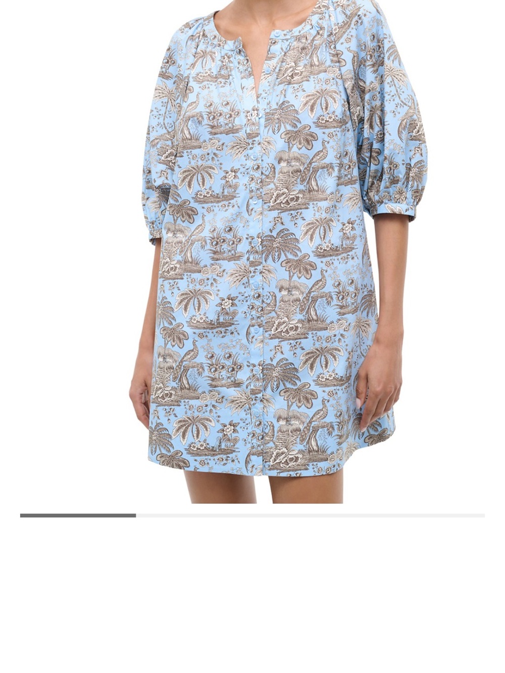 STAUD Vincent Mini Dress Tropical Print in Sky Toile